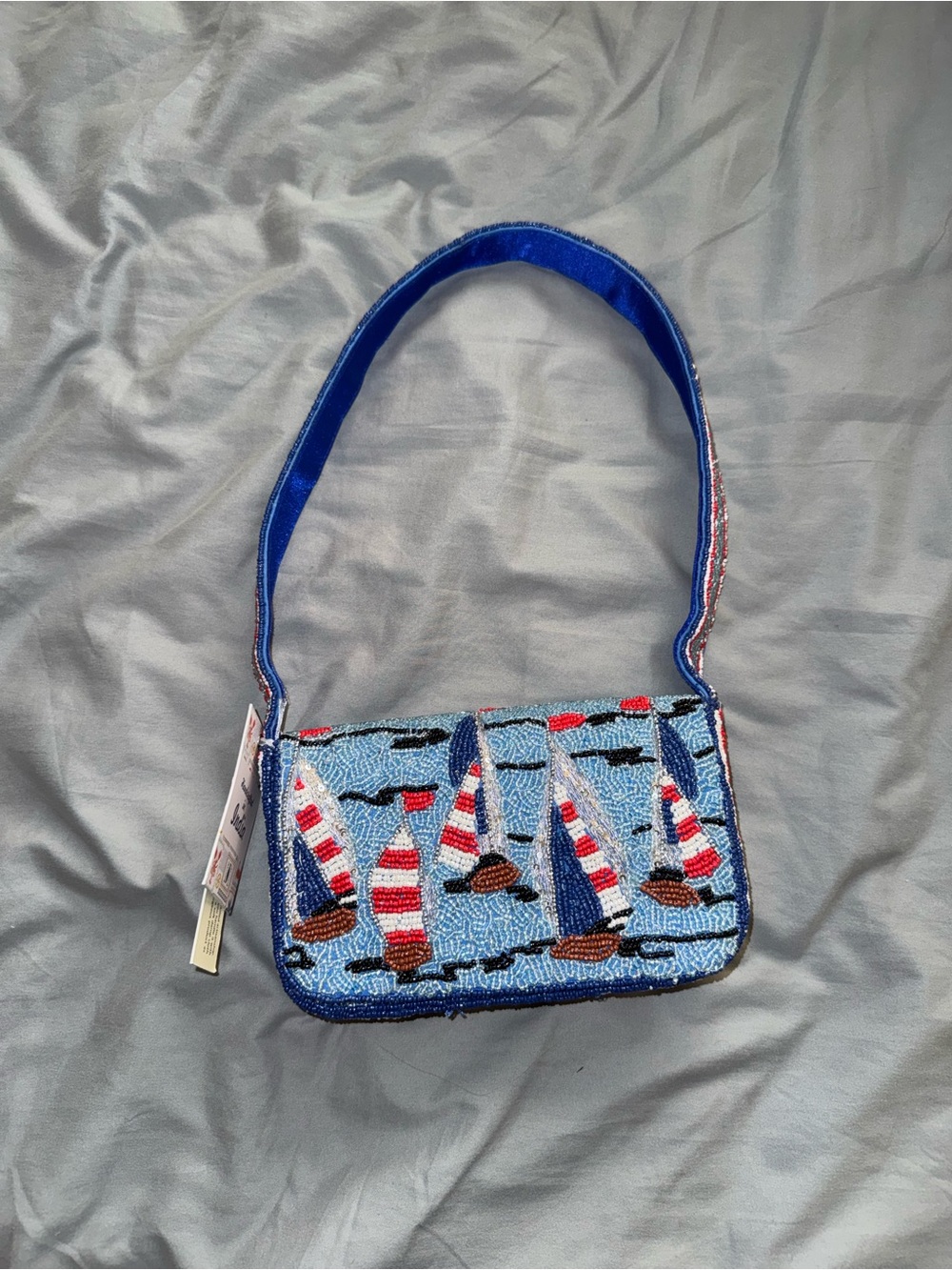 Beaded Sailboat Shoulder Bag Handmade in India New with Tags